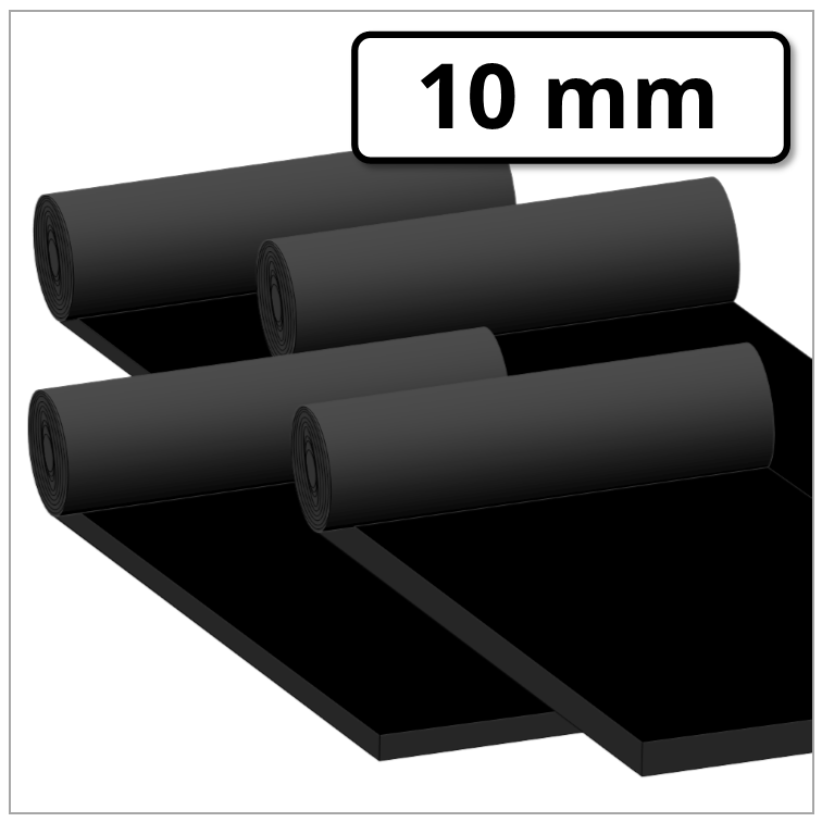 RS PRO Gummimatte selbstklebend, Schwarz, 1m x 10mm x 2m (Preis