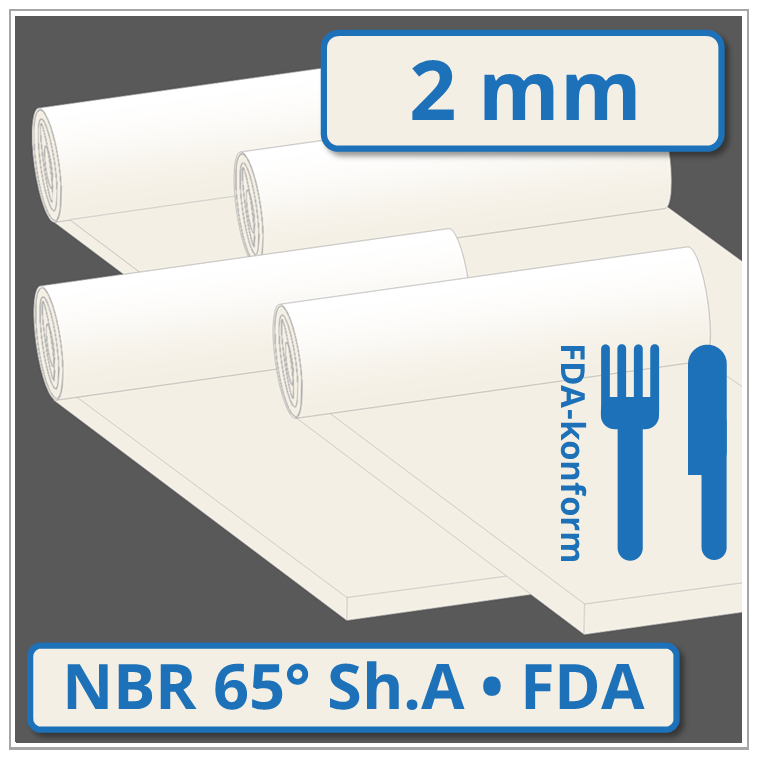 NBR hell Gummiplatte 2 mm stark 65 ±5° Shore A FDA-konform