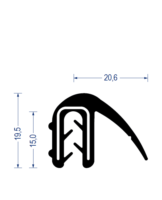 EPDM Kantenschutz-Profil mit EPDM-Dichtlippe seitlich KB 1-4mm
