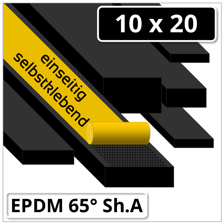 EPDM Gummi Rechteckstreifen 10x20 mm 65° Shore A schwarz