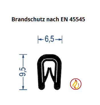 Kantenschutz-Dichtprofil Brandschutz - EPDM - mit Dichtung seitlich -  Klemmbereich 2mm