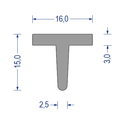 EPDM Moosgummi-Zargen-T-Profil 16x15 mm grau