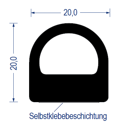 Moosgummi-Halbrundprofil mit Hohlkammer 20x20 selbstklebend