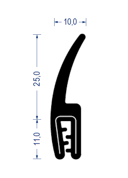 Silikon Kantenschutz-Profil mit Dichtlippe oben KB 1-2,5 mm (36x10 mm)
