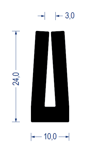 Gummi U-Profil KB 3mm 10x24mm EPDM 65° Sh.A. rundgeheitzt