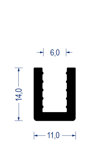 Weich-PVC U-Profil KB 6mm 11x14mm 70° Sh.A. schwarz