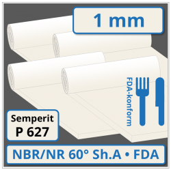 P 627 - NBR/NR hell Gummiplatte 1 mm stark 60 ±5° Shore A FDA-konform
