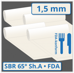 SBR hell Gummimatte 1,5 mm stark 65 ±5° Shore A FDA-konform