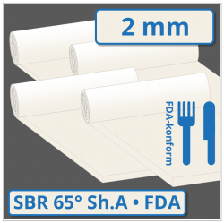 SBR hell Gummiplatte 2 mm stark 65 ±5° Shore A FDA-konform