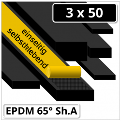 EPDM Gummi Rechtkantstreifen 3x50 mm 65° Shore A schwarz