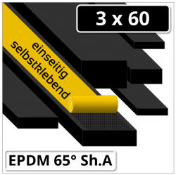 EPDM Gummi Rechtkantprofil 3x60 mm 65° Shore A schwarz