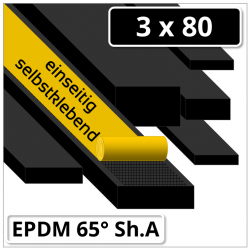 EPDM Gummistreifen 3x80 mm 65° Shore A schwarz