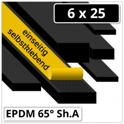 EPDM Gummi Vierkantprofil 6x25 mm 65° Shore A schwarz