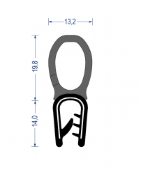 Weich-PVC Kantenschutzprofil mit EPDM-Moosgummi Dichtprofil oben, KB 2 - 4 mm, schwarz (33,8x13,2 mm) mit Metallklemmband