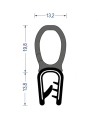 Weich-PVC Kantenschutz-Profil mit EPDM-Moosgummi Dichtprofil oben, KB 4 - 6 mm, schwarz (33,6x13,2 mm) mit Metallklemmband