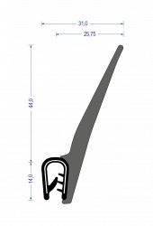 Weich-PVC Kantenschutz-Profil mit EPDM-Moosgummi Dichtlippe seitlich/oben, KB 2,5 - 4 mm, schwarz (58x31 mm) mit Metallklemmband