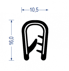 Weich-PVC Kantenschutzprofil, KB 2 - 4 mm, schwarz (16,0x10,5 mm) mit Metallklemmband