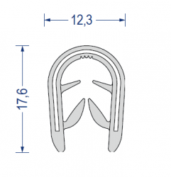 Weich-PVC Kantenschutzprofil, KB 4 - 6 mm, hellgrau (17,6x12,3 mm) mit Metallklemmband