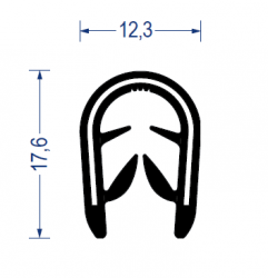 Weich-PVC Kantenschutz-Profil, KB 4 - 6 mm, schwarz (17,6x12,3 mm) mit Metallklemmband