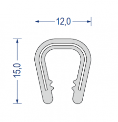 Weich-PVC Kantenschutzprofil, KB 6 - 8 mm, hellgrau (15x12 mm) mit Metallklemmband