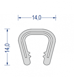 Weich-PVC Kantenschutzprofil, KB 8 - 10 mm, hellgrau (14x14 mm) mit Metallklemmband
