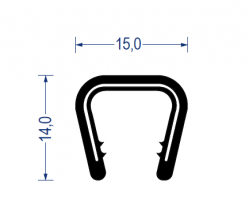 Weich-PVC Kantenschutz-Profil, KB 8 - 10 mm, schwarz (14x15 mm) mit Metallklemmband