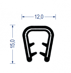 EPDM Weichgummi Kantenschutzprofil, KB 3 - 6 mm, schwarz (15x12 mm) mit Metallklemmband