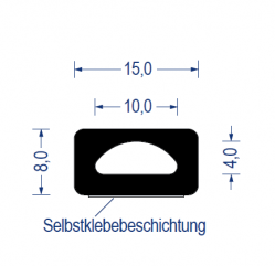 EPDM Moosgummi-Vierkantprofil mit Hohlkammer, 8x15 mm, schwarz, selbstklebend