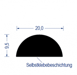 EPDM Moosgummi-Halbrundprofil, 20x9,5 mm, schwarz, selbstklebend