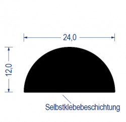 EPDM Moosgummi-Halbrundprofil, 24x12 mm, schwarz, selbstklebend