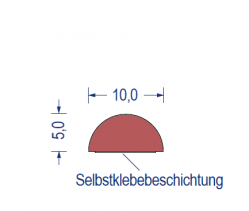 Silikonschaum-Halbrundprofil, 10x5 mm, rotbraun, selbstklebend