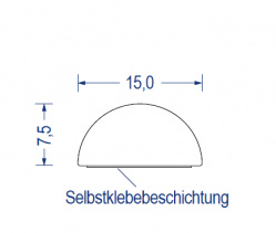 Silikonschaum-Halbrundprofil, 15x7,5 mm, weiß, selbstklebend