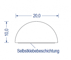 Silikonschaum-Halbrundprofil, 20x10 mm, weiß, selbstklebend