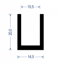 Gummi U-Profil, KB 10,5 mm, 14,5x20 mm, EPDM 65° Sh.A., schwarz