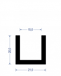 Gummi U-Profil, KB 15 mm, 21x20 mm, EPDM 65° Sh.A., schwarz
