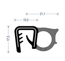 EPDM Kantenschutzprofil mit EPDM-Moosgummi Dichtprofil seitlich, KB 5 - 9 mm, schwarz (17,5x21,1 mm) mit Metallklemmband