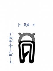 EPDM Kantenschutzprofil mit EPDM-Moosgummi Dichtprofil oben, KB 1 - 2 mm, schwarz (15,6x8,4 mm) mit Metallklemmband