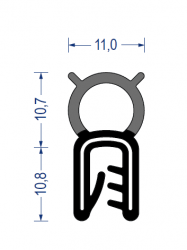 NBR Kantenschutz-Profil mit NBR-Moosgummi Dichtprofil oben, KB 1 - 3 mm, schwarz (21,5x11 mm) mit Metallklemmband, ölbeständig