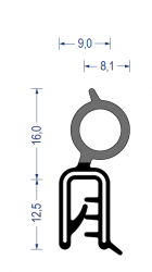 EPDM Kantenschutz-Profil mit EPDM-Moosgummi Dichtprofil oben, KB 1 - 2,5 mm, schwarz (28,5x9 mm) mit Metallklemmband