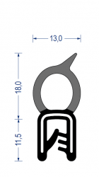 EPDM Kantenschutz-Profil mit EPDM-Moosgummi Dichtprofil oben, KB 1 - 2,5 mm, schwarz (29,5x13 mm) mit Metallklemmband