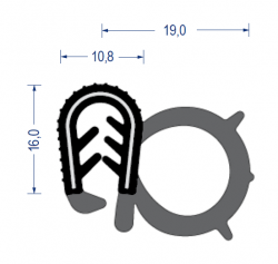 EPDM Kantenschutz-Profil mit EPDM-Moosgummi Dichtprofil seitlich, KB 2 - 4 mm, schwarz (16x19 mm) mit Metallklemmband