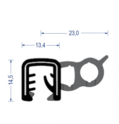 EPDM Kantenschutzprofil mit EPDM-Moosgummi Dichtprofil seitlich, KB 5 - 6 mm, schwarz (14,5x23 mm) mit Metallklemmband