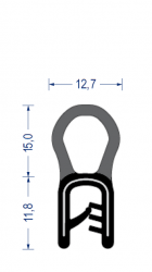 NBR Kantenschutz-Profil mit NBR-Moosgummi Dichtprofil oben, KB 2 - 4 mm, schwarz (26,8x12,7 mm) mit Metallklemmband, ölbeständig