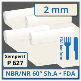 P 627 - NBR/NR hell Gummimatte 2 mm stark 60 ±5° Shore A FDA-konform