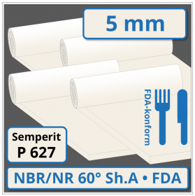 P 627 - NBR/NR hell Gummiplatte 5 mm stark 60 ±5° Shore A FDA-konform