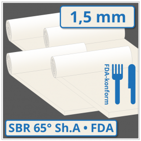 SBR hell Gummimatte 1,5 mm stark 65 ±5° Shore A FDA-konform