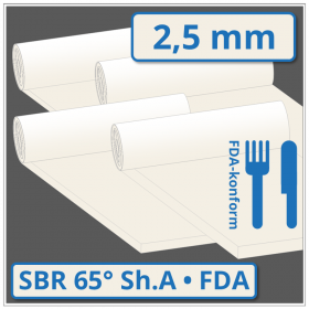 SBR hell Gummimatte 2,5 mm stark 65 ±5° Shore A FDA-konform