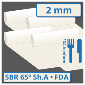 SBR hell Gummiplatte 2 mm stark 65 ±5° Shore A FDA-konform