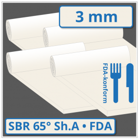 SBR hell Gummiplatte 3 mm stark 65 ±5° Shore A FDA-konform