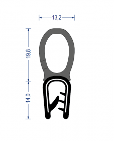 Weich-PVC Kantenschutzprofil mit EPDM-Moosgummi Dichtprofil oben, KB 2 - 4 mm, schwarz (33,8x13,2 mm) mit Metallklemmband